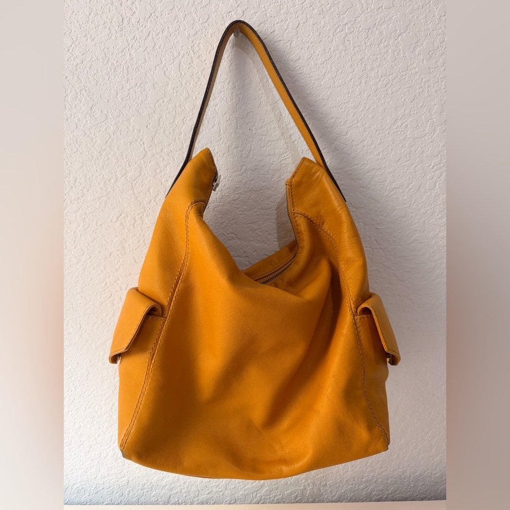 Carolina Herrera Yellow Leather Hobo Bag | Gold Hardware Designer Handbag